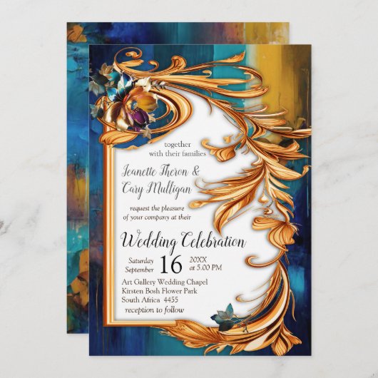 Abstract brons, goudblauw Barok stijl Kaart (Voorkant / Achterkant)