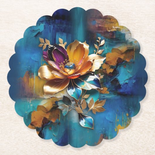 Abstract brons, goudblauw Barok stijl Kartonnen Onderzetters (Voorkant)