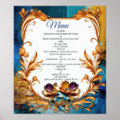 Abstract brons, goudblauw Barok stijl Poster (Voorkant)