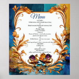 Abstract brons, goudblauw Barok stijl Poster