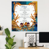 Abstract brons, goudblauw Barok stijl Poster (Thuiskantoor)