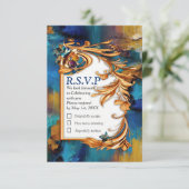 Abstract brons, goudblauw Barok stijl RSVP Kaartje (Staand voorkant)