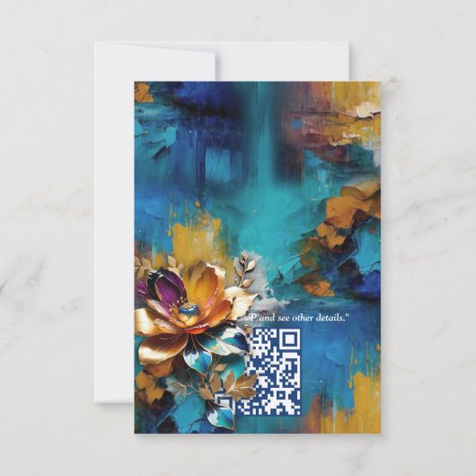 Abstract brons, goudblauw Barok stijl RSVP Kaartje (Achterkant)