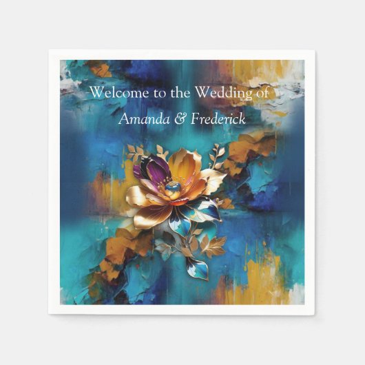 Abstract brons, goudblauwe barokstijl servet (Voorkant)