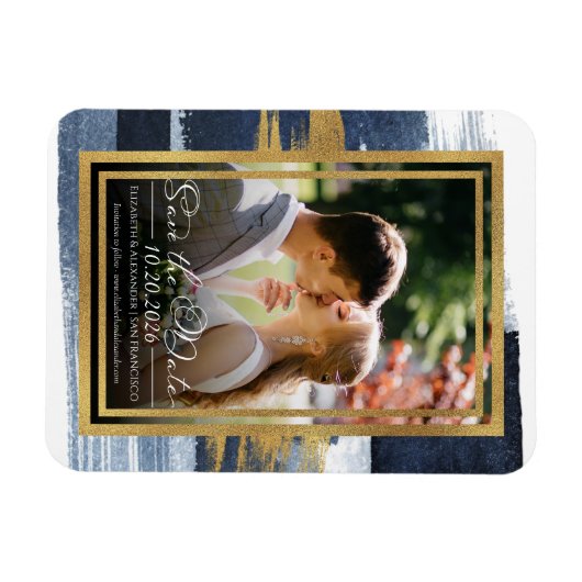 Abstract Bruiloft Bewaar de Datum Uitnodigingen |  Magneet (Horizontaal)