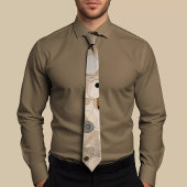 Abstract Bruin & Beige Patterned Stropdas