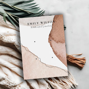 Abstract Bruin Beige Waterverf 2 Oorbel Display Visitekaartje