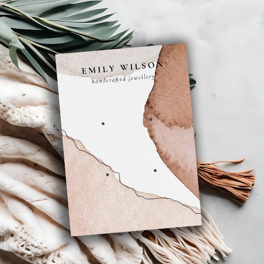 Abstract Bruin Beige Waterverf 2 Oorbel Display Visitekaartje