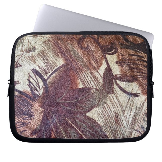 Abstract Bruin Bloemendesign 1 Laptop Sleeve (Voorkant)