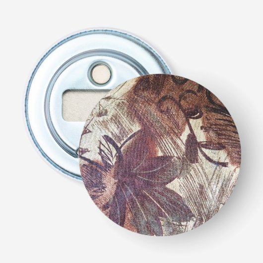 Abstract bruin bloemmotief 1 button flesopener (Voorkant)