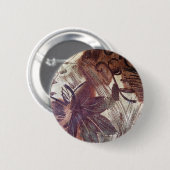 Abstract bruin bloemmotief 1 ronde button 5,7 cm (Voorkant /achterkant)