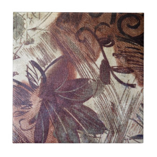 Abstract bruin bloemmotief 1 tegeltje