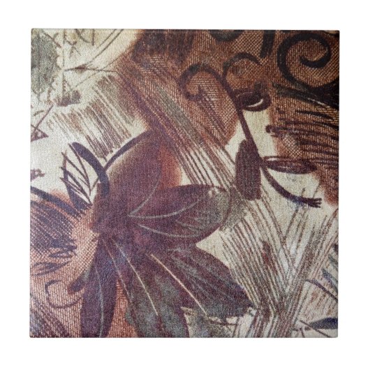 Abstract bruin bloemmotief 1 tegeltje (Voorkant)