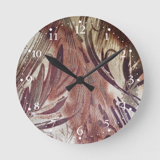 Abstract Bruin Bloemmotief 2 Ronde Klok (Voorkant)