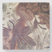 Abstract bruin bloemontwerp 1 stenen onderzetter (Voorkant)