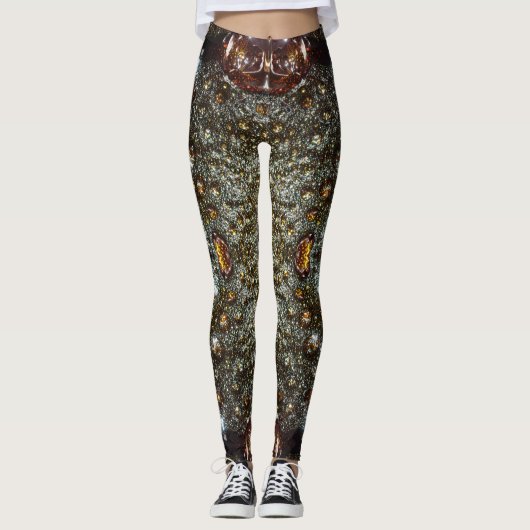 Abstract bruin, donkergrijs textuurpatroon leggings (Voorkant)