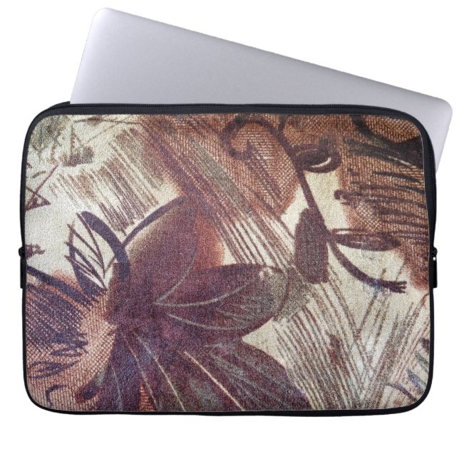 Abstract bruin Floral Design 1 Laptop Sleeve (Voorkant)