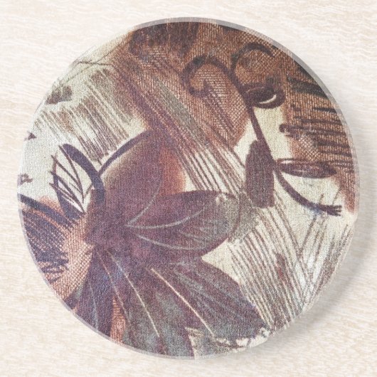 Abstract bruin Floral Design 1 Zandsteen Onderzetter (Voorkant)
