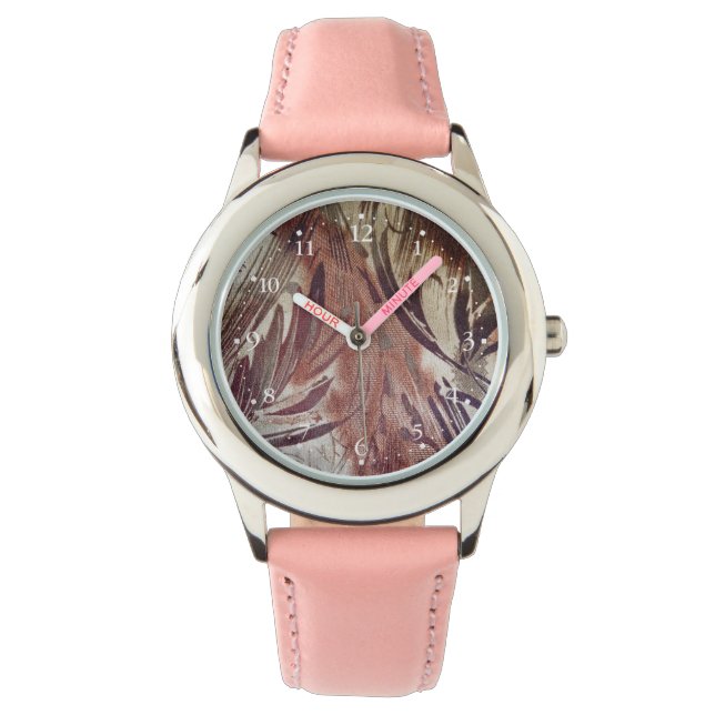 Abstract bruin Floral Design 2 Horloge (Voorkant)