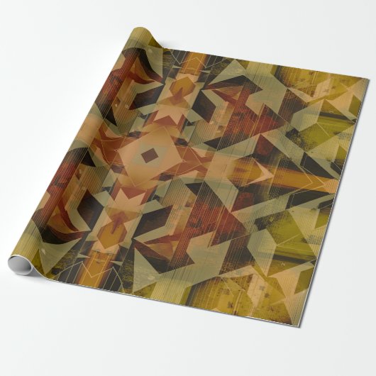 Abstract bruin geometrisch patroon cadeaupapier (Uitgerold)