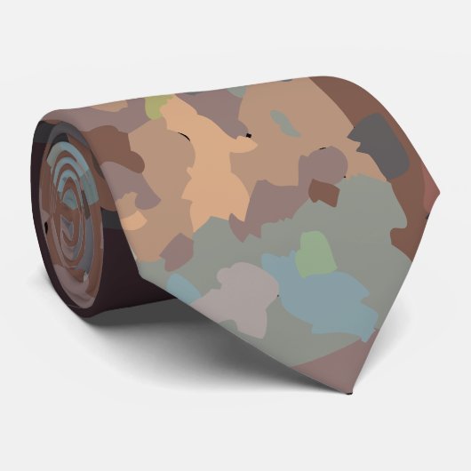 Abstract bruin, grijs, sinaasappel, taupe, blauw b stropdas (Opgerold)