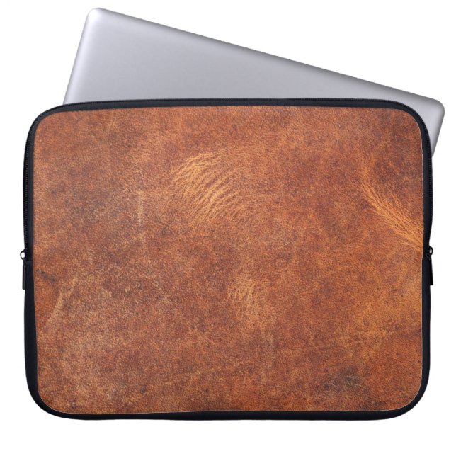 abstract bruin leder, achtergrondleder,t laptop sleeve (Voorkant)