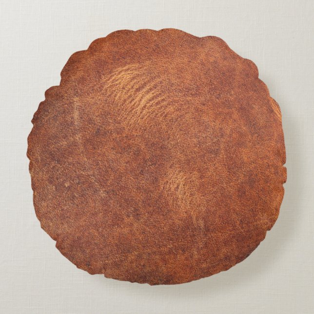 abstract bruin leder, achtergrondleder,t rond kussen (Voorkant)