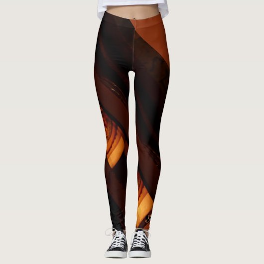 Abstract bruin, roest, goud met naam Mode Leggings (Voorkant)