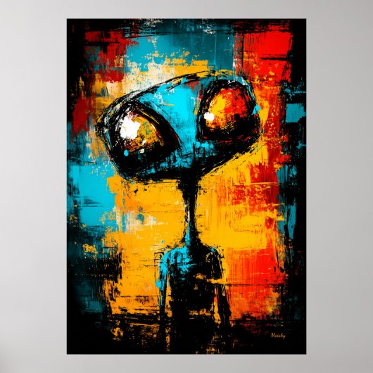 Abstract Buitenaards Expressionistisch Portret Poster (Voorkant)