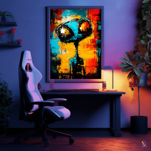 Abstract buitenaards expressionistisch portret poster