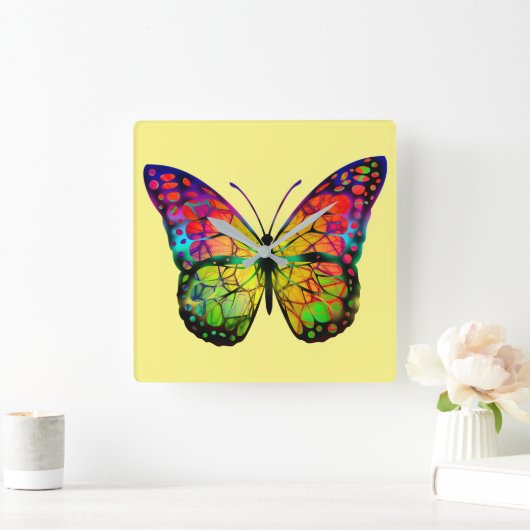 ABSTRACT BUTTERFLES VIERKANTE KLOK (Huis)