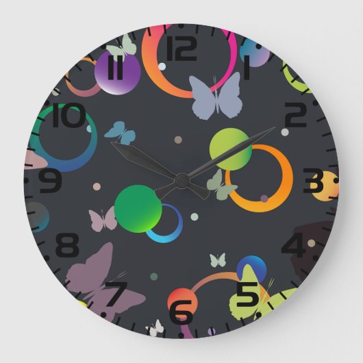 Abstract Butterflies and Geometric Circles Pattern Grote Klok (Voorkant)