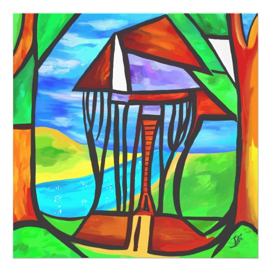 Abstract - Cabine in het bos Foto Afdruk (Voorkant)