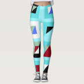Abstract Cadet Blauw Mozaïekpatroon Leggings (Voorkant)