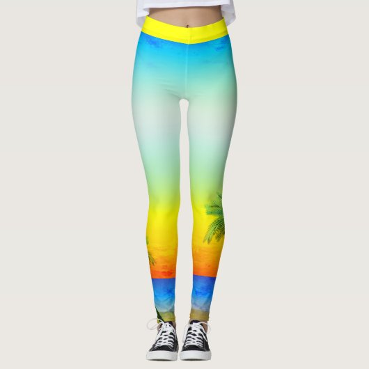Abstract Caraïben Tropical Sky Seascape Scene Leggings (Voorkant)