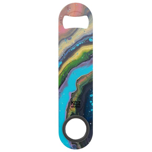 Abstract Caribbean Limoen Paarse flesopener Speed Flessenopener (Achterkant)