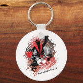 Abstract carnavalpaneel in rood wit en zwart sleutelhanger (Voorkant)