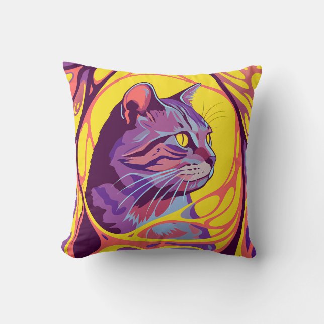 Abstract Cat: Pop Art Psychedelic Swirl Kussen (Voorkant)