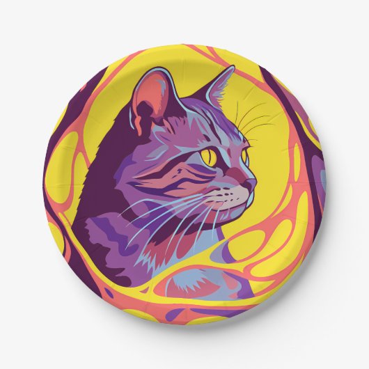 Abstract Cat: Pop Art Psychedelic Swirl Papieren Bordje (Voorkant)