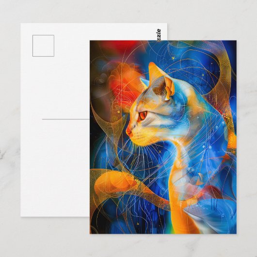 Abstract Cat Portrait Amidst Galactic Wonders Briefkaart (Voorkant / Achterkant)