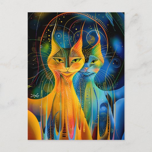 Abstract Cat Portrait Amidst Galactic Wonders Briefkaart (Voorkant)
