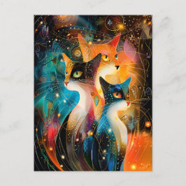 Abstract Cat Portrait Amidst Galactic Wonders Briefkaart