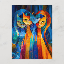 Abstract Cat Portrait Amidst Galactic Wonders Briefkaart