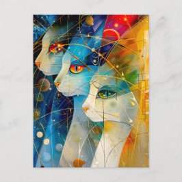 Abstract cat portrait set against a vibrant galaxy briefkaart