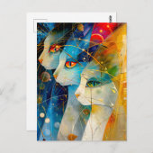 Abstract cat portrait set against a vibrant galaxy briefkaart (Voorkant / Achterkant)