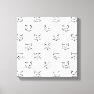 Abstract Cat Portrait Sketch Black White Design Canvas Afdruk