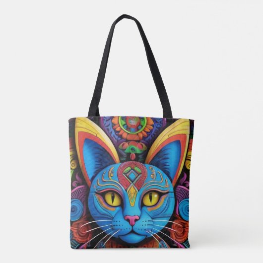Abstract Cat With Yellow Eyes Tote Bag (Achterkant)