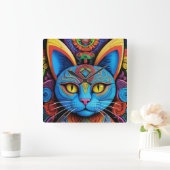 Abstract Cat With Yellow Eyes Vierkante Klok (Huis)