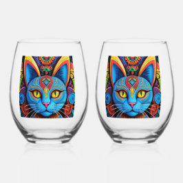 Abstract Cat with Yellow Eyes     Wijnglas Zonder Voet