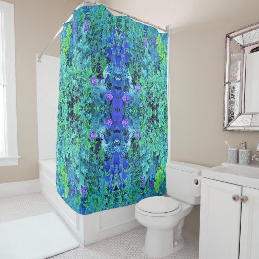Abstract Chartreuse- en blauw-oliepatroon Douchegordijn (In situ)